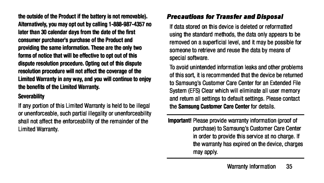 Precautions for Transfer and Disposal Galaxy Note 8.0 AT&T