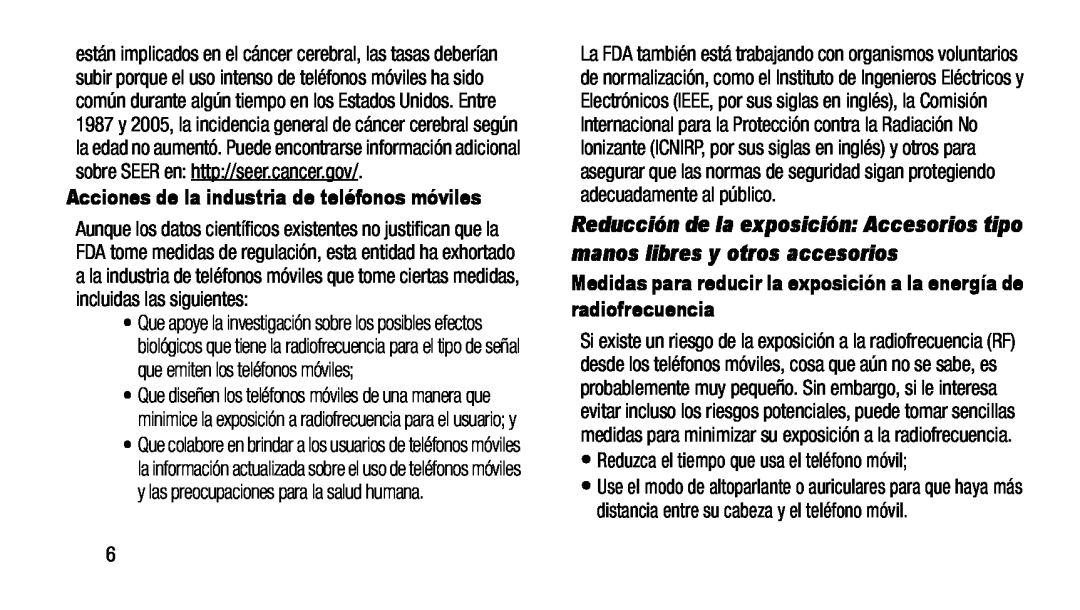 Acciones de la industria de teléfonos móviles Medidas para reducir la exposición a la energía de radiofrecuencia