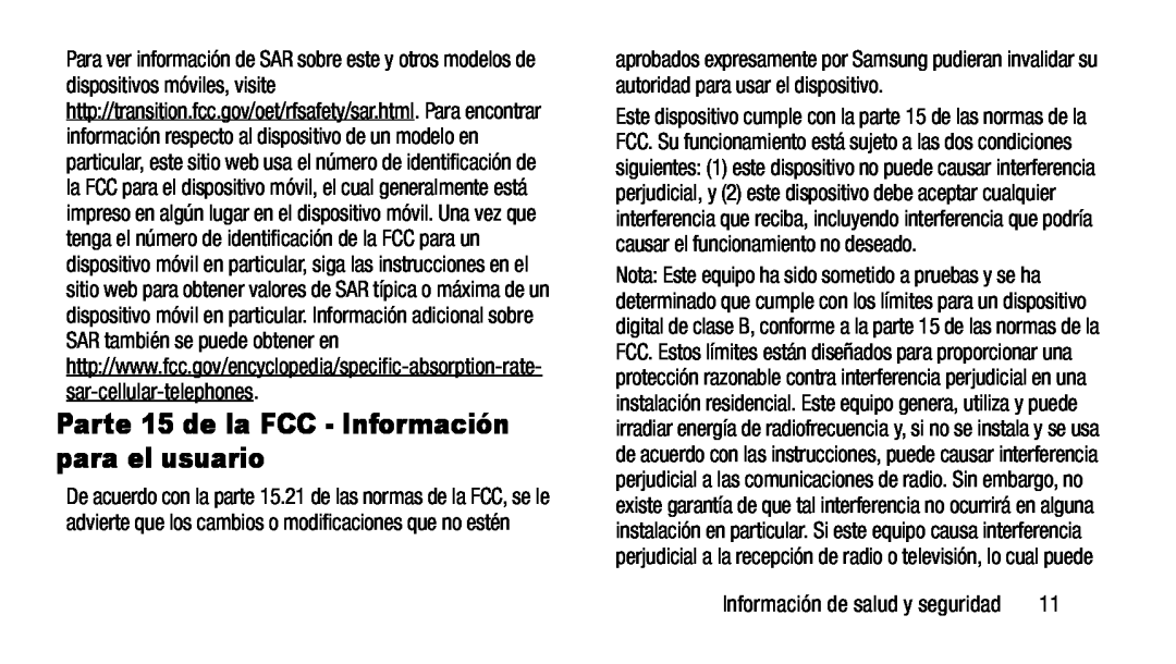 Parte 15 de la FCC - Información para el usuario Galaxy Note 8.0 AT&T