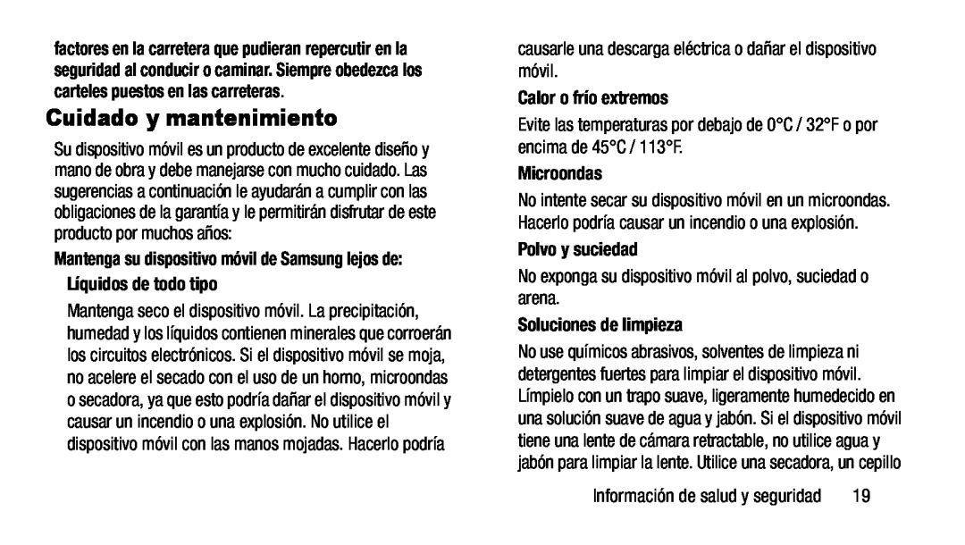 Evite las temperaturas por debajo de 0°C / 32°F o por encima de 45°C / 113°F Galaxy Note 8.0 AT&T