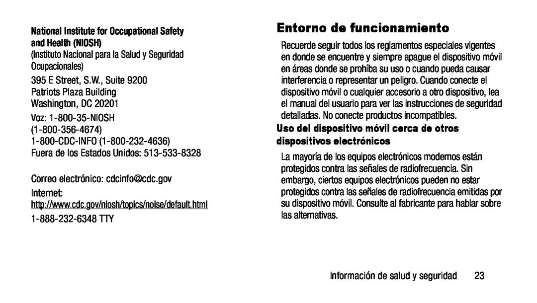 Voz: 1-800-35-NIOSH (1-800-356-4674) Galaxy Note 8.0 AT&T