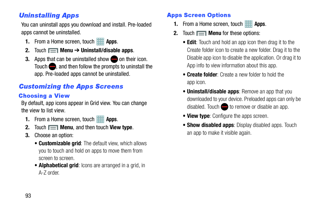 Customizing the Apps Screens Galaxy Note 8.0 AT&T