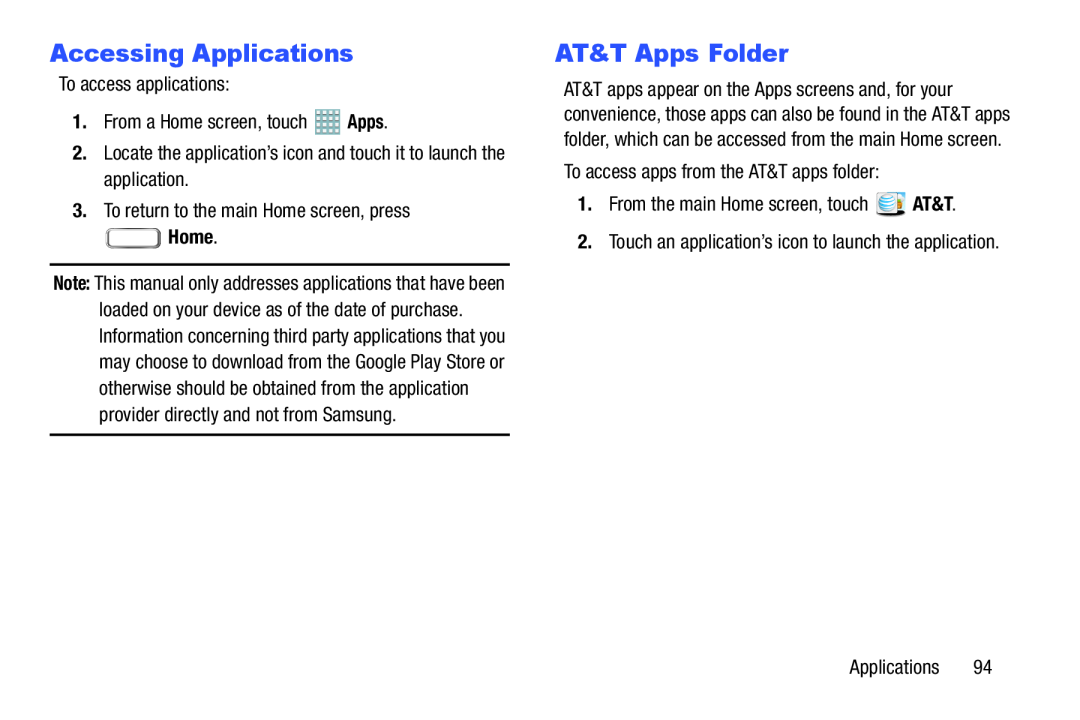 Accessing Applications AT&T Apps Folder