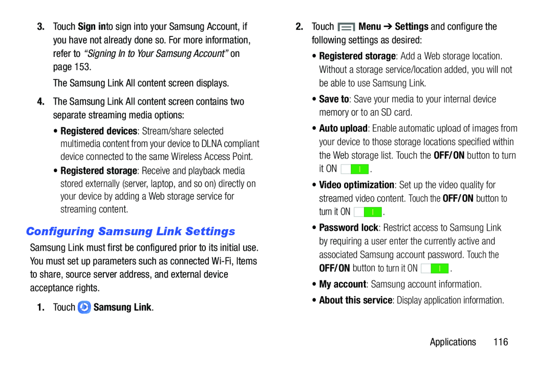 Configuring Samsung Link Settings