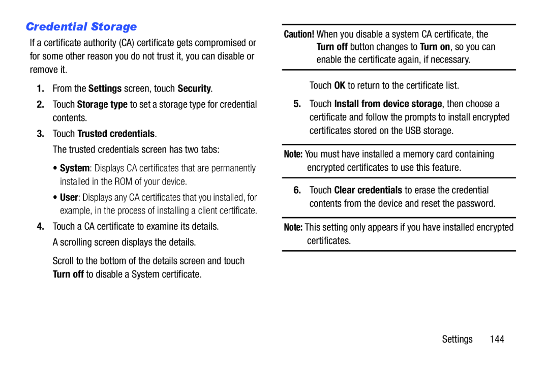 Credential Storage Galaxy Note 8.0 AT&T