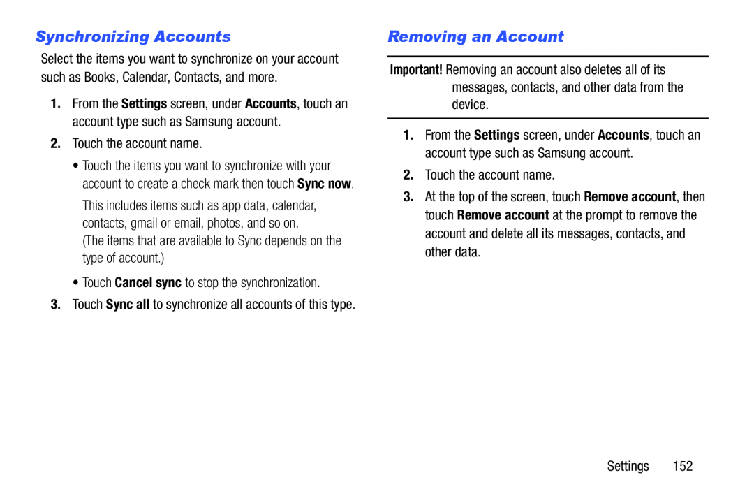 Synchronizing Accounts Removing an Account