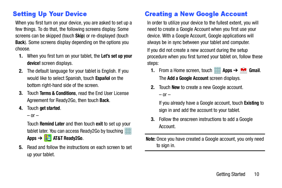 Setting Up Your Device Creating a New Google Account