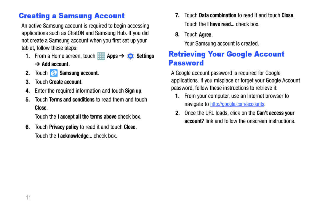 Creating a Samsung Account Retrieving Your Google Account Password