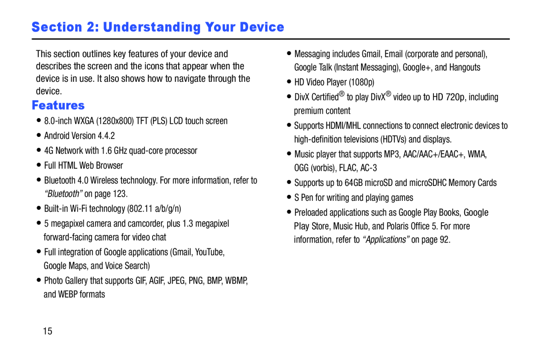 Features Galaxy Note 8.0 AT&T