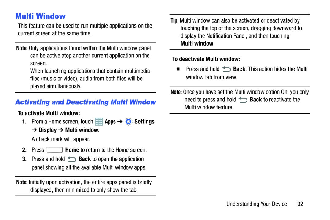 Activating and Deactivating Multi Window Multi Window