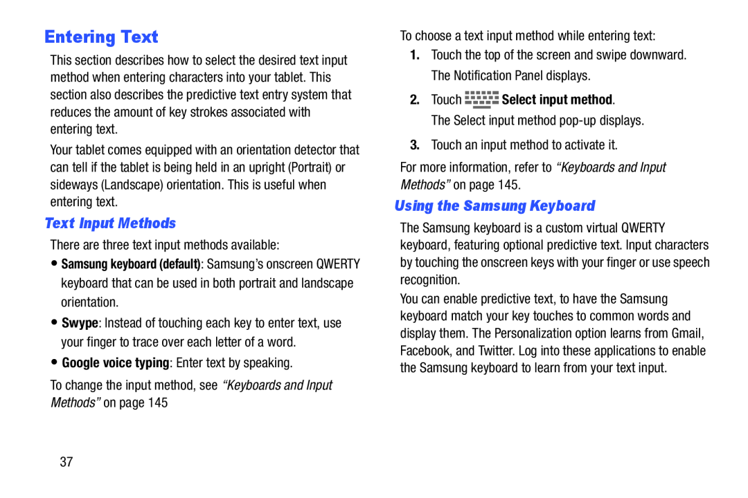 Text Input Methods Using the Samsung Keyboard