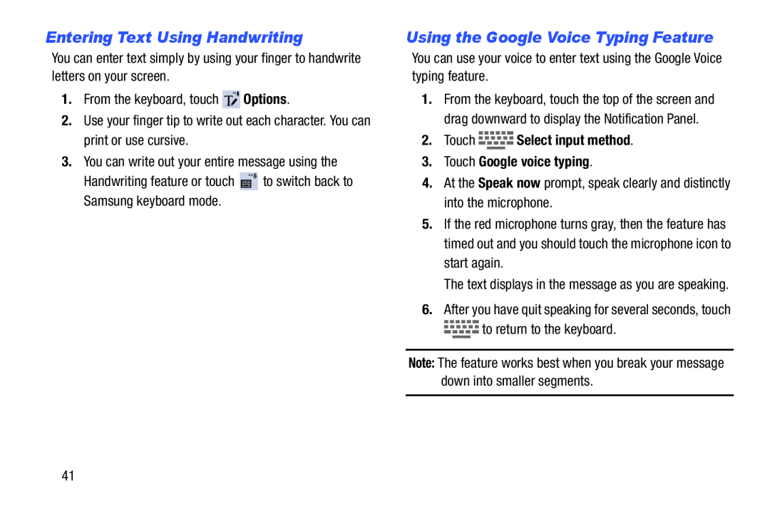 Entering Text Using Handwriting Using the Google Voice Typing Feature