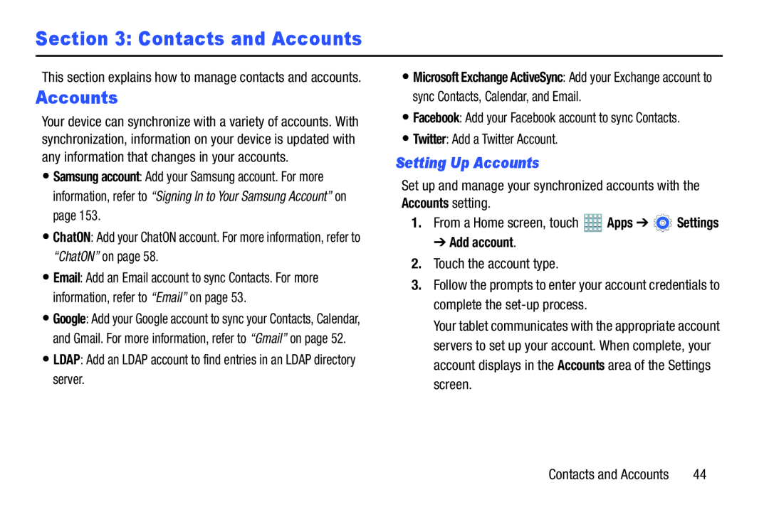 Section 3: Contacts and Accounts Galaxy Note 8.0 AT&T