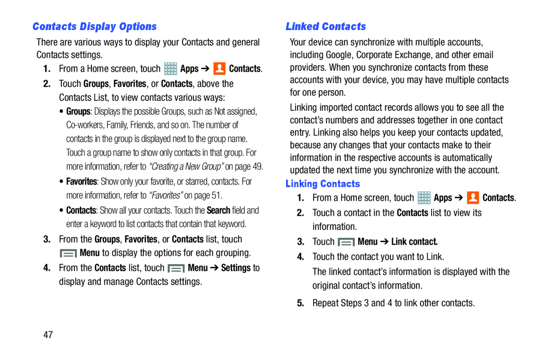 Linked Contacts Galaxy Note 8.0 AT&T