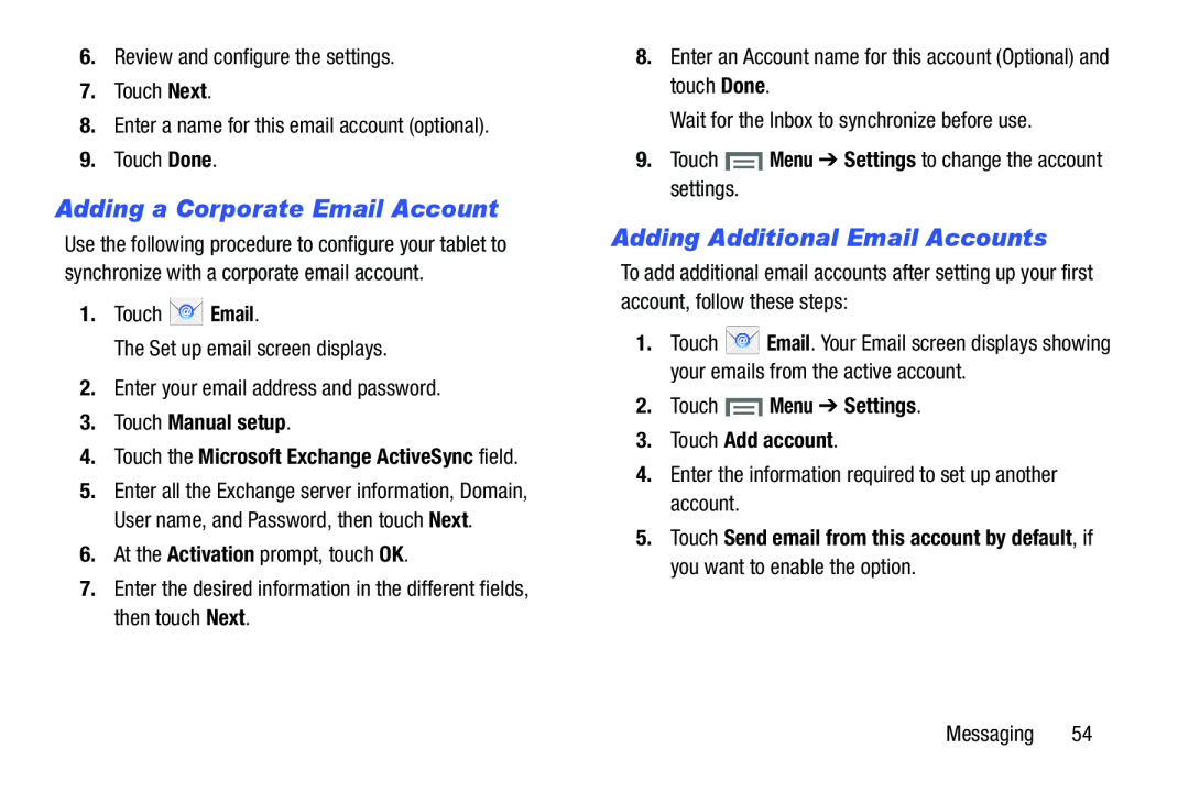 Adding a Corporate Email Account Adding Additional Email Accounts