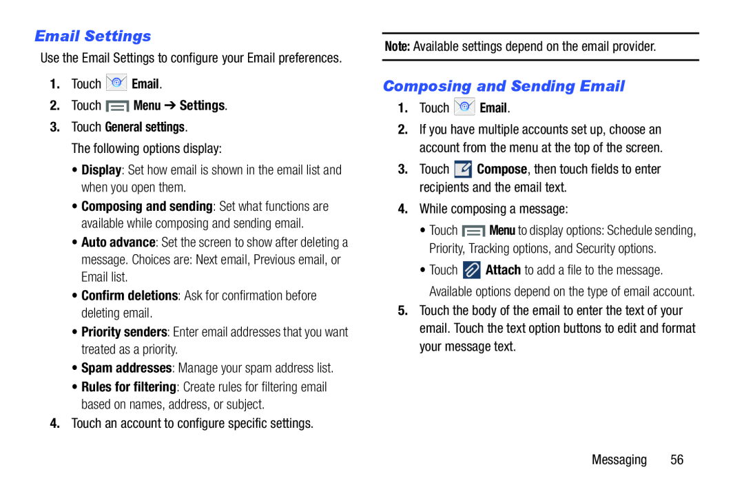 Email Settings Composing and Sending Email