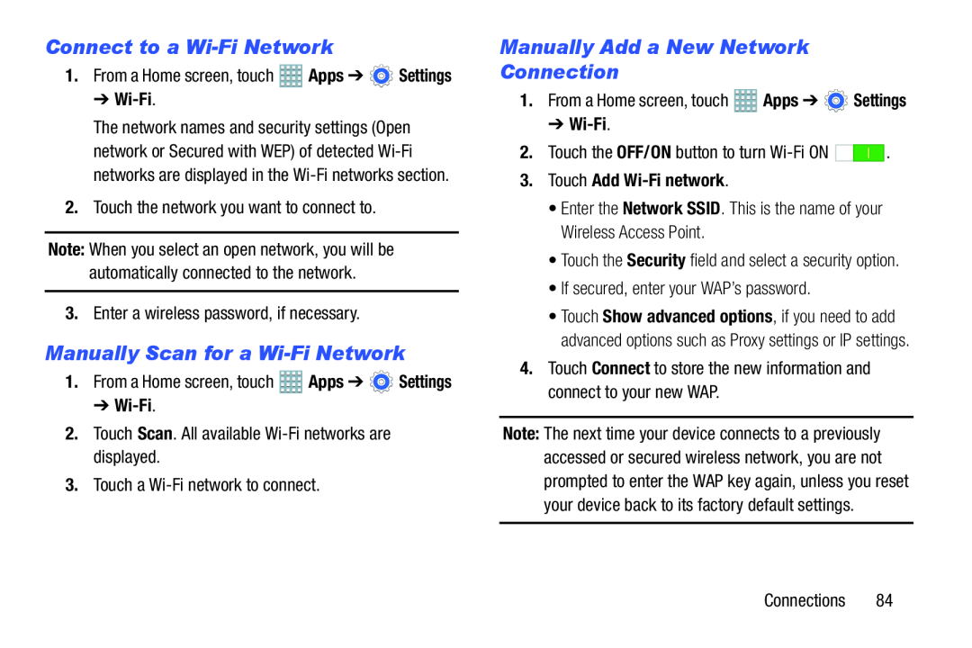 Connect to a Wi-FiNetwork Manually Scan for a Wi-FiNetwork