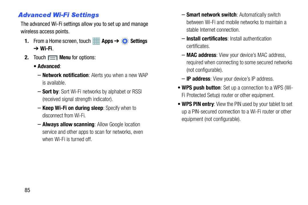 Advanced Wi-FiSettings Galaxy Note 8.0 AT&T