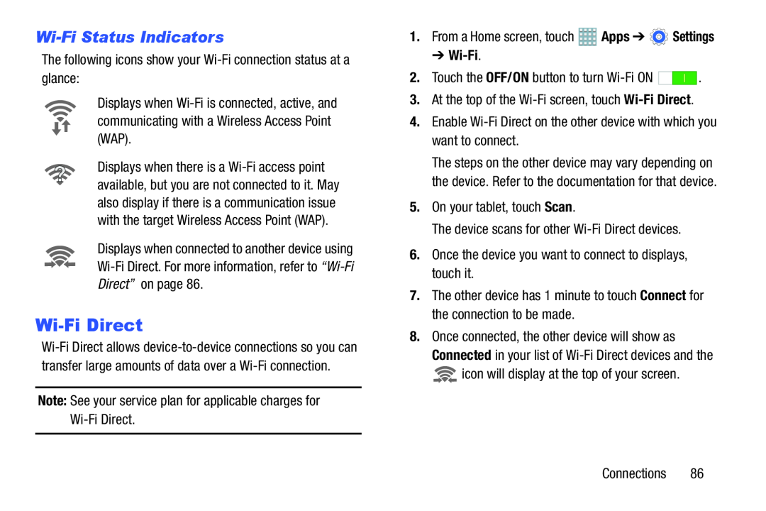 Wi-FiStatus Indicators Galaxy Note 8.0 AT&T