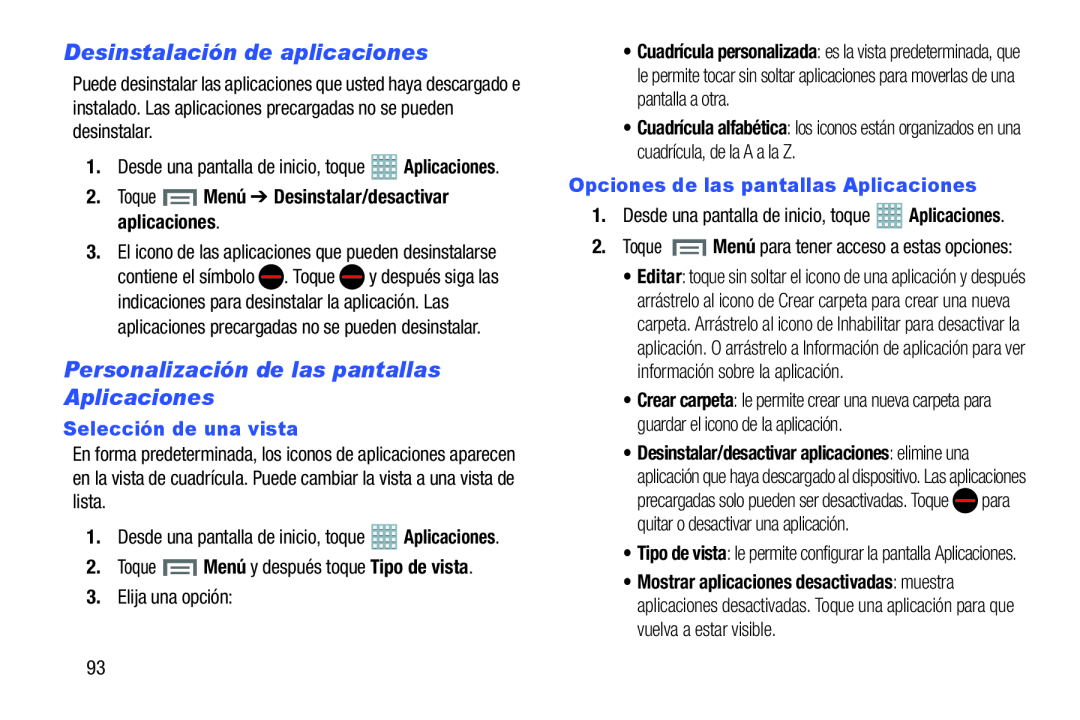 Desinstalación de aplicaciones Galaxy Note 8.0 AT&T