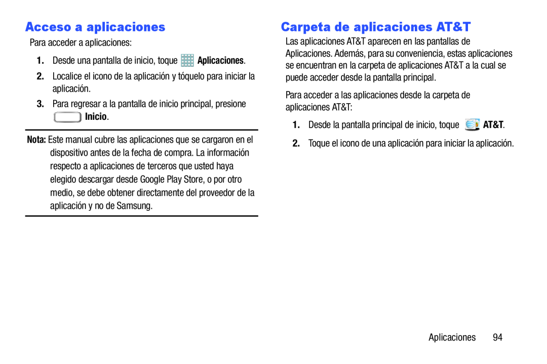 Carpeta de aplicaciones AT&T Galaxy Note 8.0 AT&T