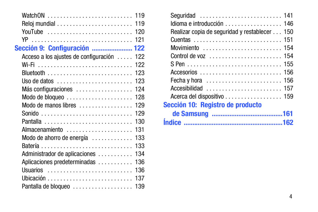 Sección 9: Configuración Sección 10: Registro de producto