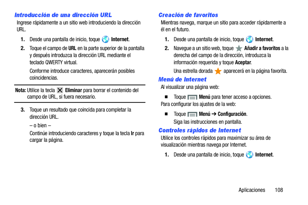 Controles rápidos de Internet Galaxy Note 8.0 AT&T