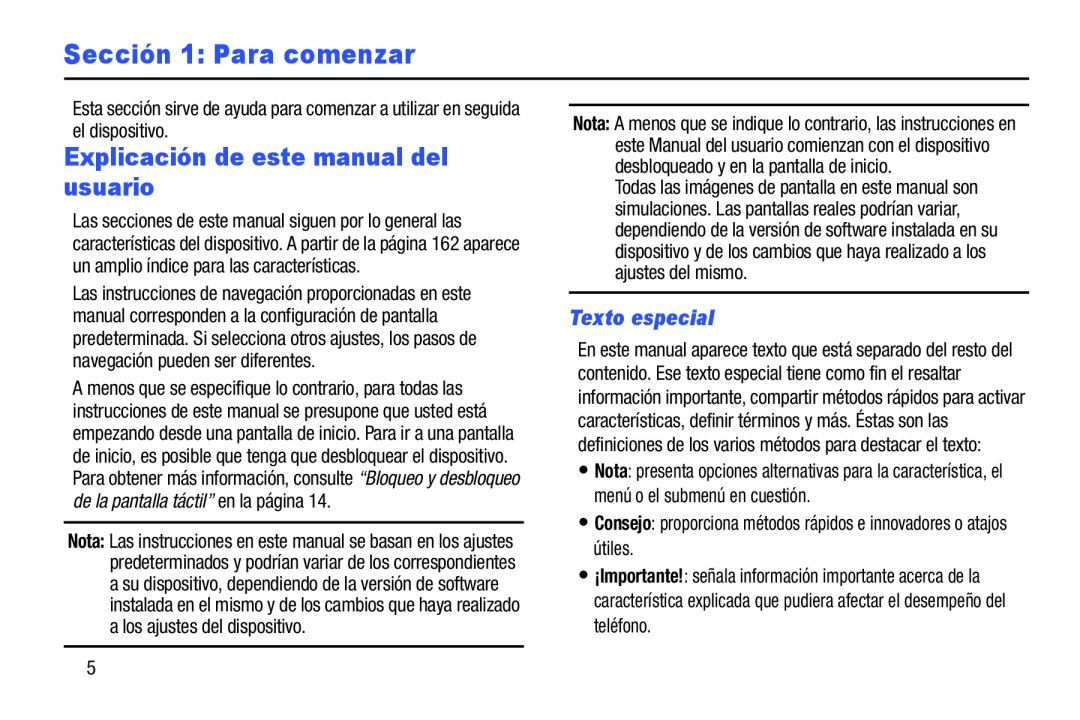 Explicación de este manual del usuario Galaxy Note 8.0 AT&T