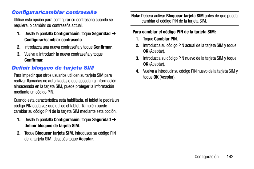 Configurar/cambiar contraseña Definir bloqueo de tarjeta SIM