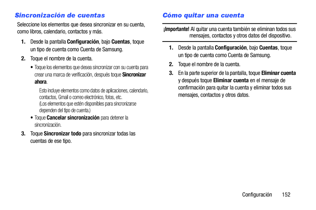 Sincronización de cuentas Cómo quitar una cuenta