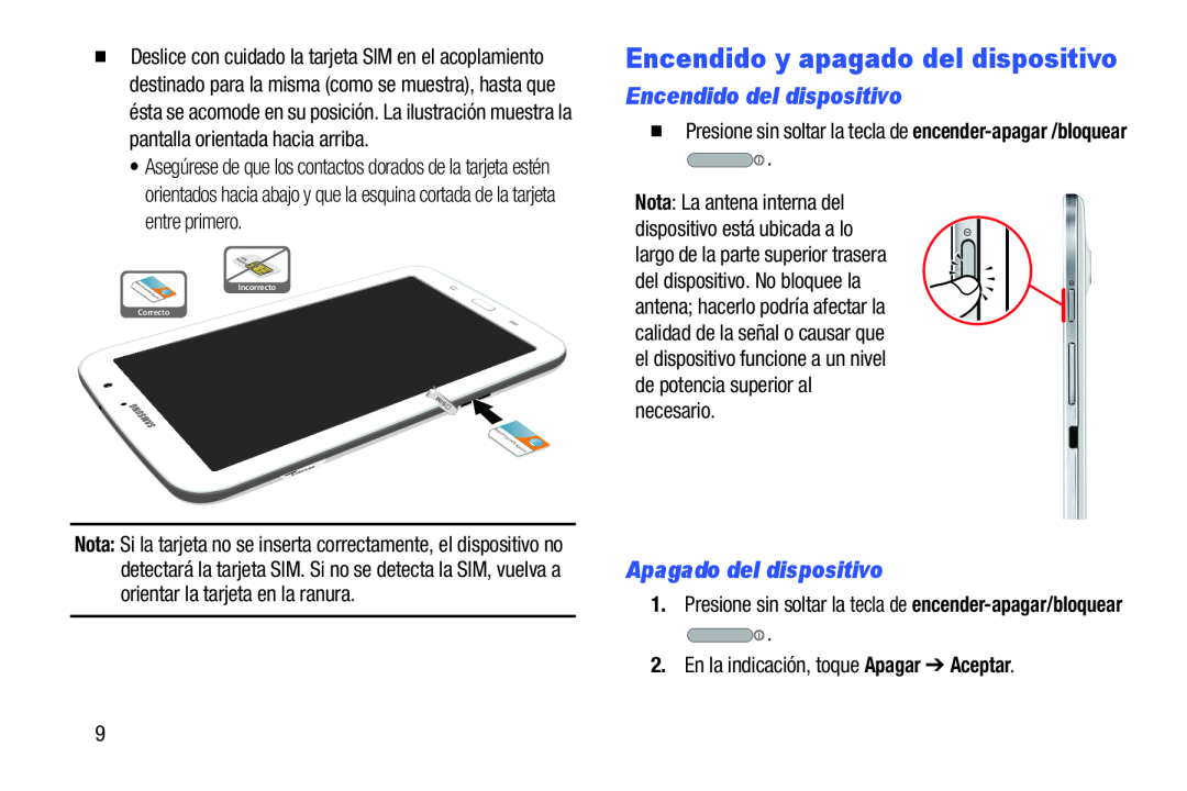 Encendido y apagado del dispositivo Galaxy Note 8.0 AT&T