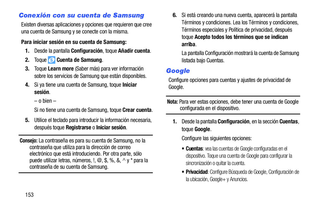 Conexión con su cuenta de Samsung Google