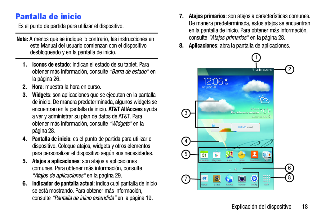 Pantalla de inicio Galaxy Note 8.0 AT&T