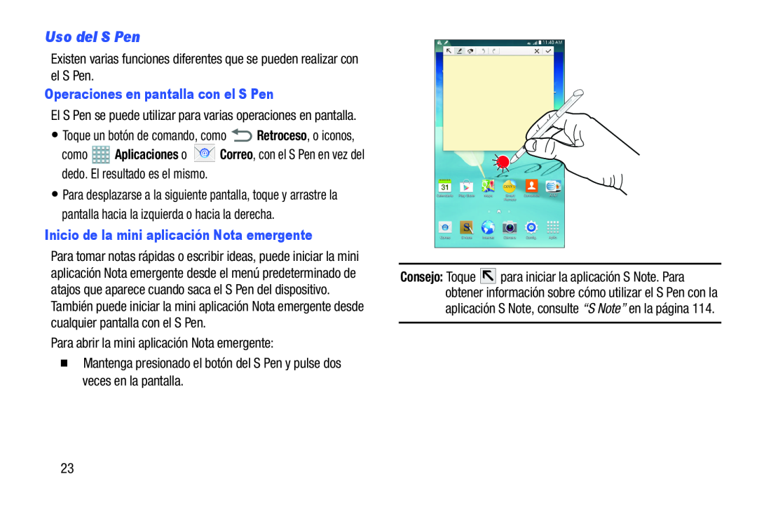 Uso del S Pen Galaxy Note 8.0 AT&T