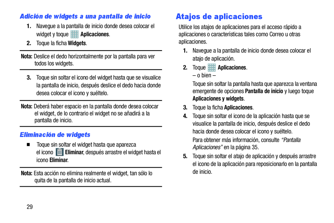 Eliminación de widgets Atajos de aplicaciones