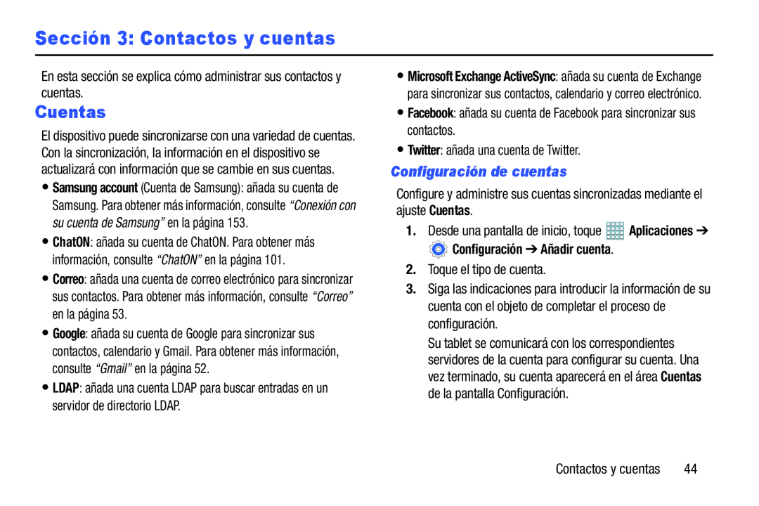 Sección 3: Contactos y cuentas Galaxy Note 8.0 AT&T