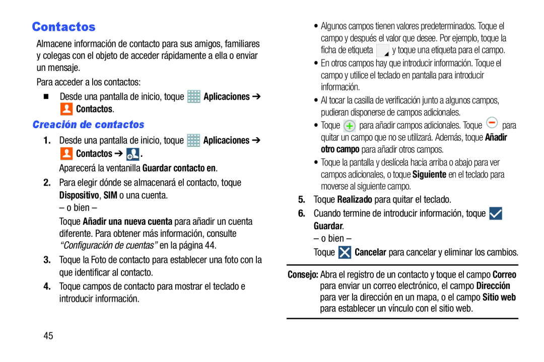 Creación de contactos Galaxy Note 8.0 AT&T