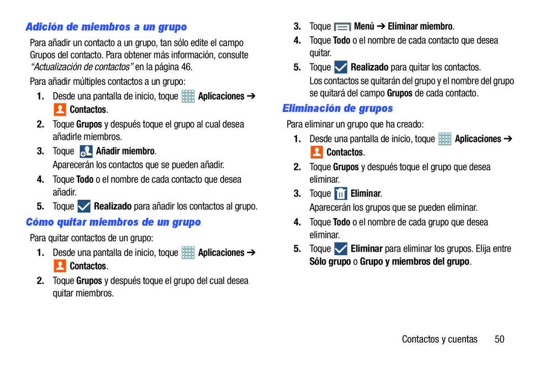 Adición de miembros a un grupo Galaxy Note 8.0 AT&T