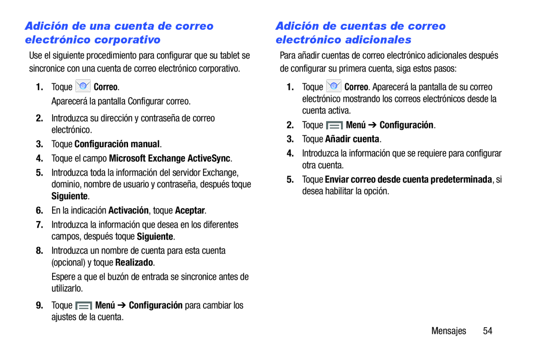 Adición de cuentas de correo electrónico adicionales Galaxy Note 8.0 AT&T