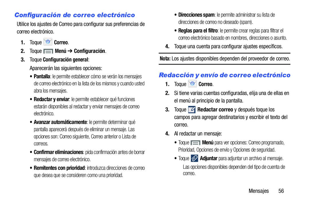 Configuración de correo electrónico Redacción y envío de correo electrónico