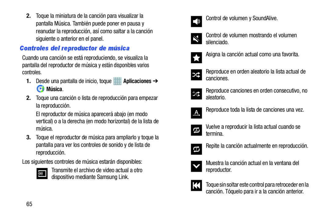 Controles del reproductor de música Galaxy Note 8.0 AT&T