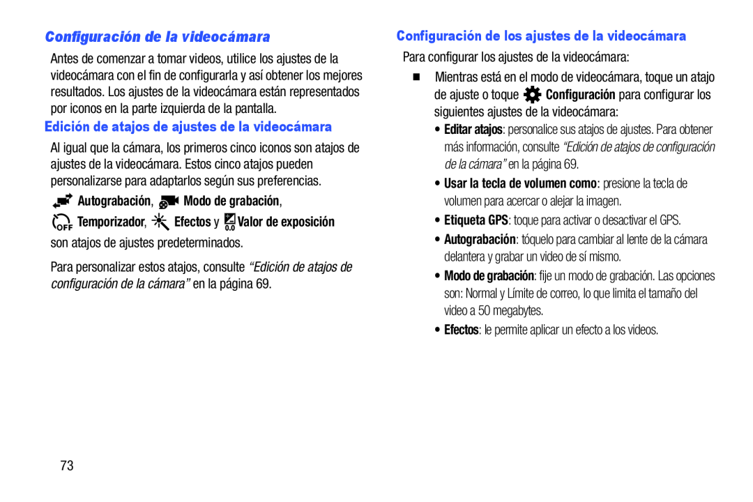 Configuración de la videocámara