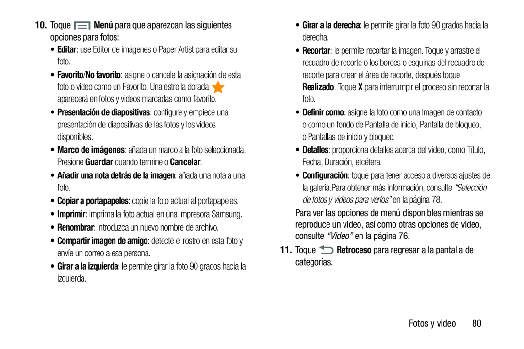 10.Toque Menú para que aparezcan las siguientes opciones para fotos: Galaxy Note 8.0 AT&T