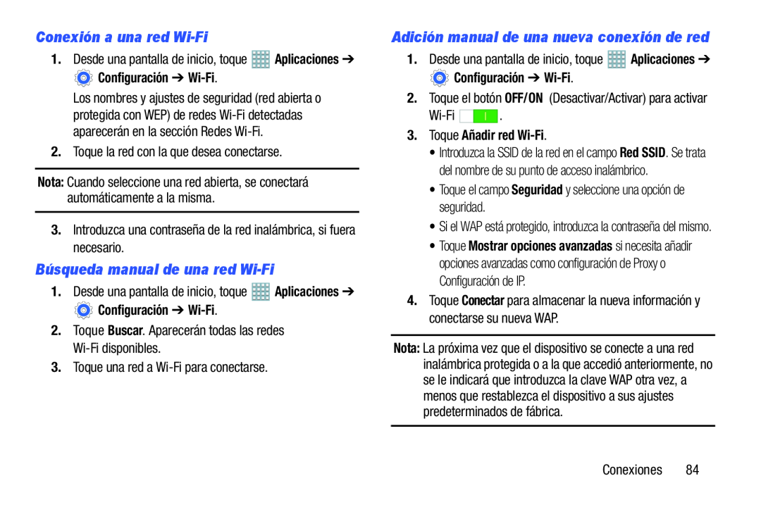 Conexión a una red Wi-Fi Búsqueda manual de una red Wi-Fi