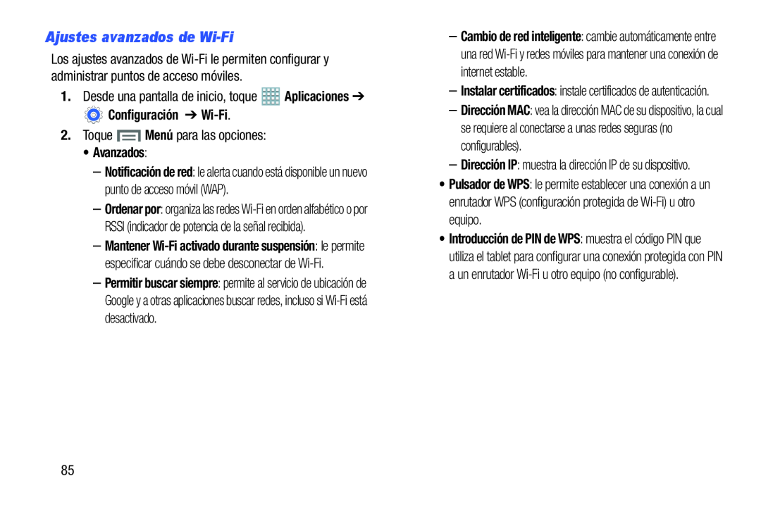 Ajustes avanzados de Wi-Fi