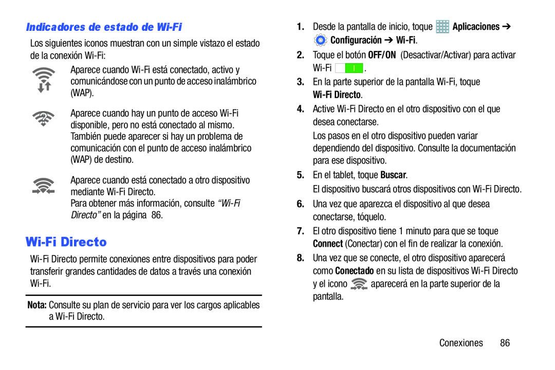 Indicadores de estado de Wi-Fi Galaxy Note 8.0 AT&T