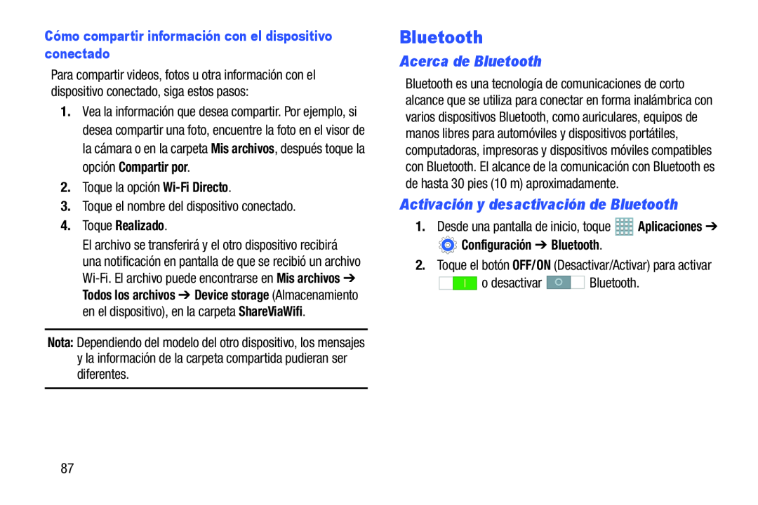 Activación y desactivación de Bluetooth Galaxy Note 8.0 AT&T