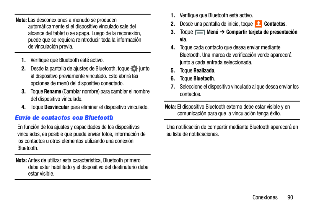 Envío de contactos con Bluetooth Galaxy Note 8.0 AT&T