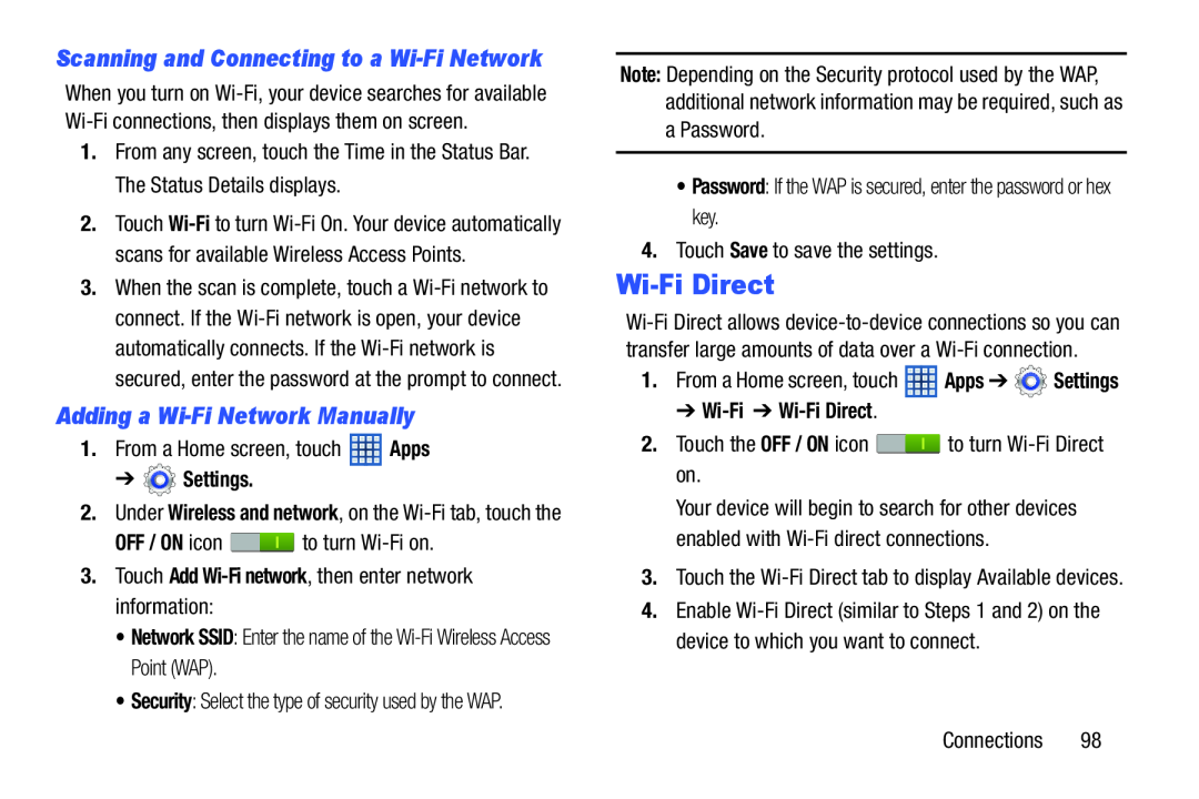 Adding a Wi-FiNetwork Manually Wi-FiDirect