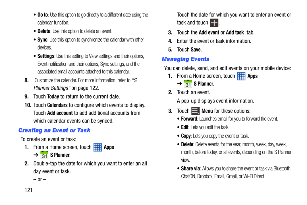 Managing Events Galaxy Note 8.0 Wi-Fi